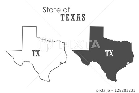 Texas. The outline and silhouette of the state with the abbreviated abbreviation of the name. The state border. A template for the design of printed products 128283233