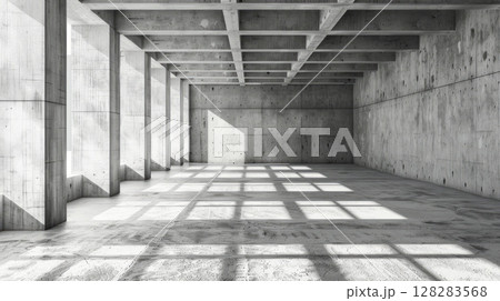 modern concrete room with sunlight from horizontal ceiling 128283568