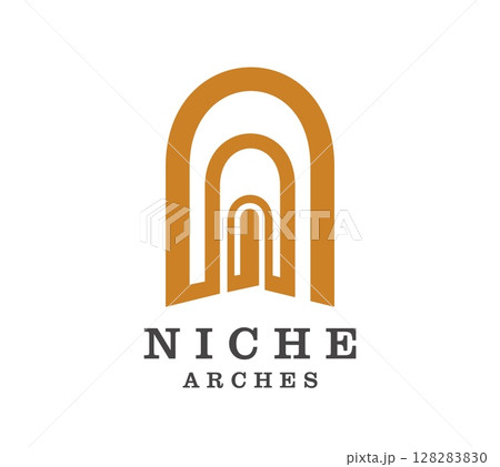 Niche arch icon, graphic window shape or symbol. Palace entrance abstract door vector icon, business brand geometric shape emblem. Castle geometric line gate, niche symbol or Boho arch company sign 128283830