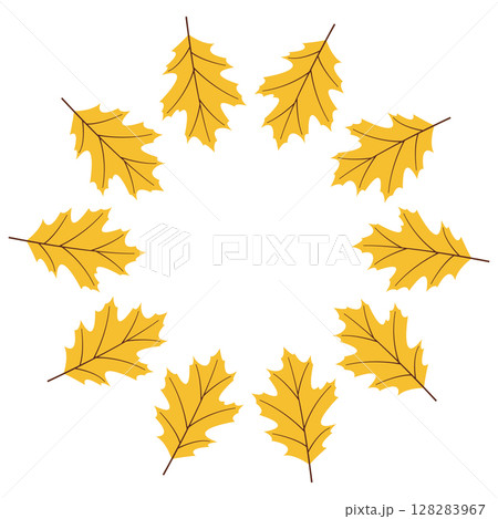Cozy autumn flat vector frame with yellow leaves. Hand drawn illustration for banners, social media, cards Cozy autumn flat vector frame with yellow leaves. Hand drawn illustration for banners, social media, cards 128283967