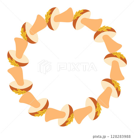Cozy autumn flat vector frame with mushrooms. Hand drawn illustration for banners, social media, cards 128283988