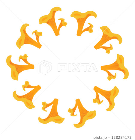 Autumn nature flat vector frame with yellow mushrooms for seasonal projects. Hand drawn illustration for banners, cards, social media Autumn nature flat vector frame with yellow mushrooms for seasonal projects. Hand drawn illustration for banners, cards, social media 128284172