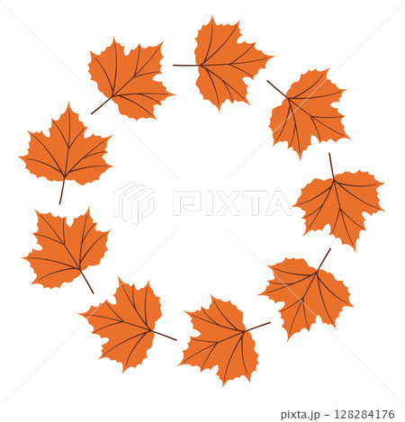 Fall season flat frame with orange leaves in modern vector style. Hand drawn set for banners, cards, social media 128284176