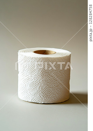Toilet paper roll isolated against a plain background highlighting bathroom hygiene essentials 128284758