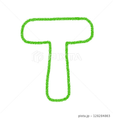 アルファベットT　 手書き文字　かわいい　素材　緑　イラスト　素材　アイコン　クレヨン風 128284863
