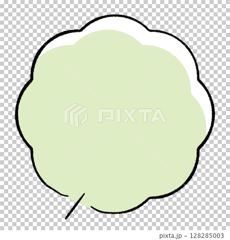Simple speech bubble with hand-drawn line drawing style, perfect circle, fluffy tail, straight line, bottom left, stylish color 128285003