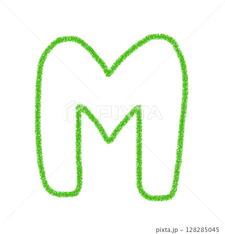アルファベットM　 手書き文字　かわいい　素材　緑　イラスト　素材　アイコン　クレヨン風	 128285045