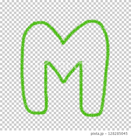アルファベットM　 手書き文字　かわいい　素材　緑　イラスト　素材　アイコン　クレヨン風	 128285045