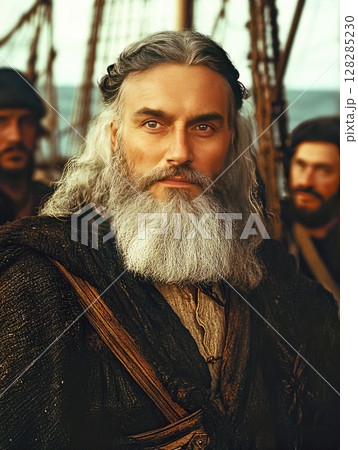 Vasco da Gama leads his crew on a wooden galleon during the arrival in Calicut Vasco da Gama leads his crew on a wooden galleon during the arrival in Calicut 128285230