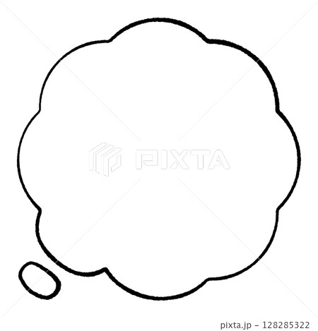 線画手書き風のシンプル　正円吹き出し　思考 　もくもく　しっぽ左　モノクロ 128285322