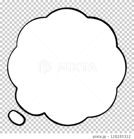 線画手書き風のシンプル　正円吹き出し　思考 　もくもく　しっぽ左　モノクロ 128285322