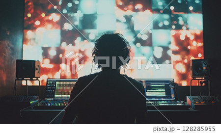 近未来の音楽スタジオとクリエイターの背中 128285955