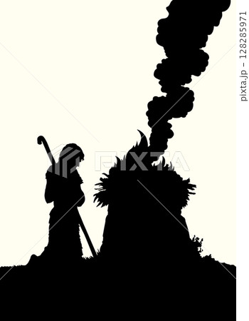 Vector drawing. Man Offers a Sacrifice to God Vector drawing. Man Offers a Sacrifice to God 128285971