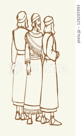 Vector drawing. People stand befor king 128285993