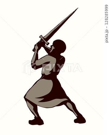 Vector drawing. Man with sword 128285999