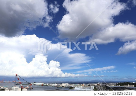 夏空に浮かぶ白い雲たち(神奈川県横浜市磯子区) 夏空に浮かぶ白い雲たち(神奈川県横浜市磯子区) 128286218