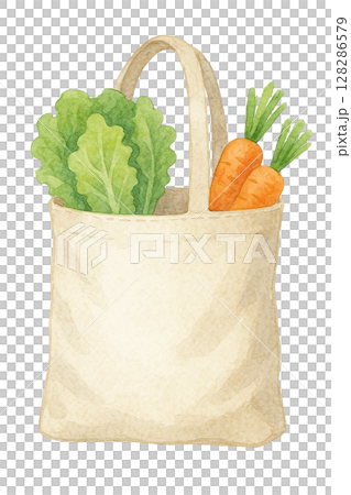 野菜を詰めたエコバッグ（レタス＆にんじん） 128286579