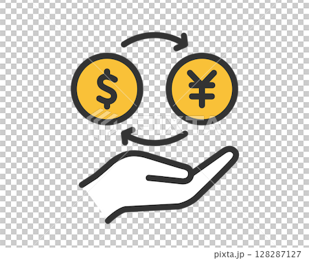 Illustration of hands and currency exchange | Exchange icon material showing dollars and yen 128287127