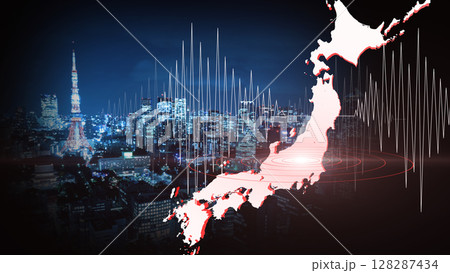 日本の地震データを重ねた現代的な災害マップ 日本の地震データを重ねた現代的な災害マップ 128287434