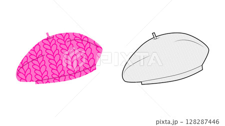 Knitted Beret Hat. Winter Head Fashion accessory cap clothing technical illustration. Vector headgear for Men 128287446