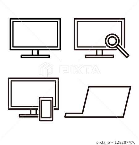パソコン・スマホ・虫眼鏡のアイコン4個セット 128287476