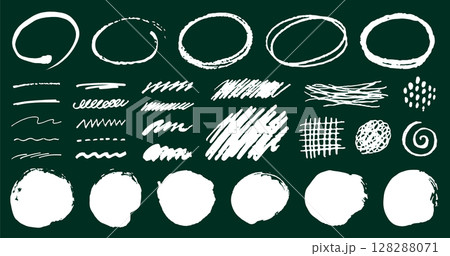 手描きの丸、線、図形のセット。落書き風の装飾。クレヨン、チョーク、筆のようなテクスチャー。 手描きの丸、線、図形のセット。落書き風の装飾。クレヨン、チョーク、筆のようなテクスチャー。 128288071