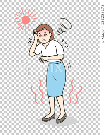 年輕女子中暑和頭暈的插圖 128288178