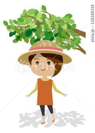 木陰で涼を取る女性のイメージイラスト 128288338