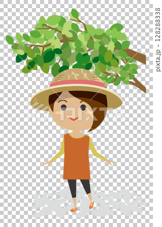 木陰で涼を取る女性のイメージイラスト 128288338