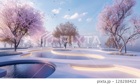 AIが管理する近未来の桜咲く光の公園 128288422