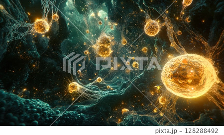 光る細胞が漂う神秘のミクロ世界 128288492