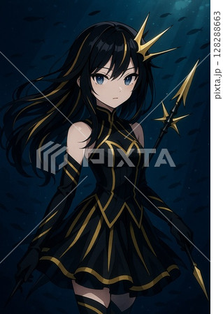 海の深淵ゴンズイの槍姫・黒と金の戦士アニメキャラ 128288663