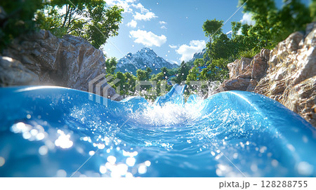 躍動感のあるウォータースライダーのイメージ背景 128288755