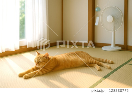 猫の日常　リラックスする猫のいる生活　のびのび 128288773