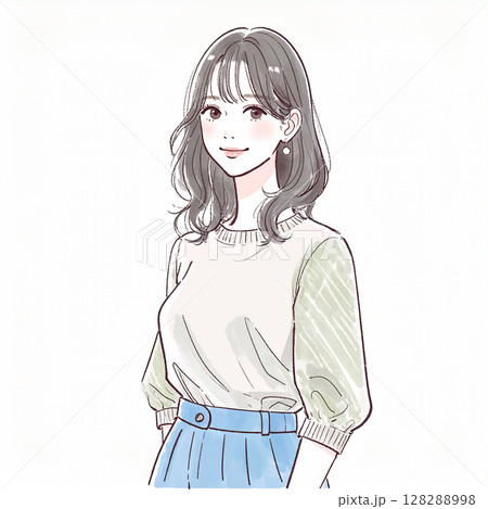 手描き水彩風の女性・女の子のイラスト素材 128288998