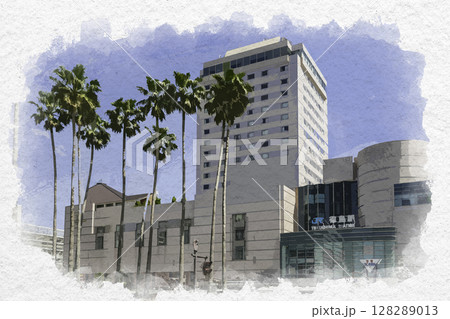 水彩画風 徳島駅 JRホテルクレメント徳島 徳島県徳島市 水彩画風 徳島駅 JRホテルクレメント徳島 徳島県徳島市 128289013