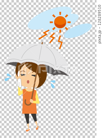 太陽の下で日傘をさしている女性のイメージイラスト 128289510