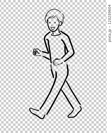 一位微笑行走的男子的單色插圖 128289604