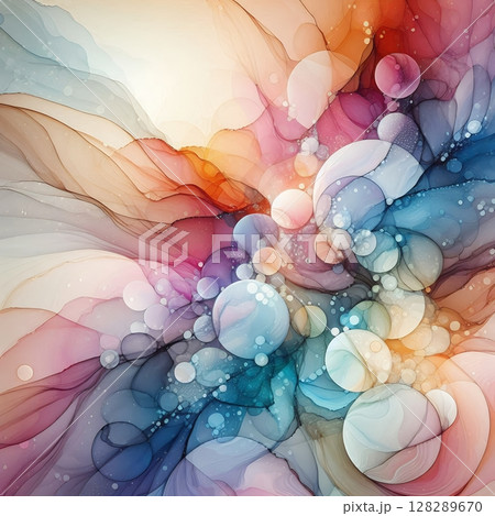 Delicate Abstract Ink Flow with Soft Gradient Colors and Organic Shapes with Generative AI. 128289670