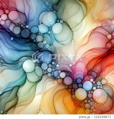 Delicate Abstract Ink Flow with Soft Gradient Colors and Organic Shapes with Generative AI. 128289671