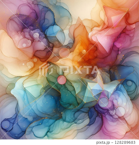 Delicate Abstract Ink Flow with Soft Gradient Colors and Organic Shapes with Generative AI. 128289683