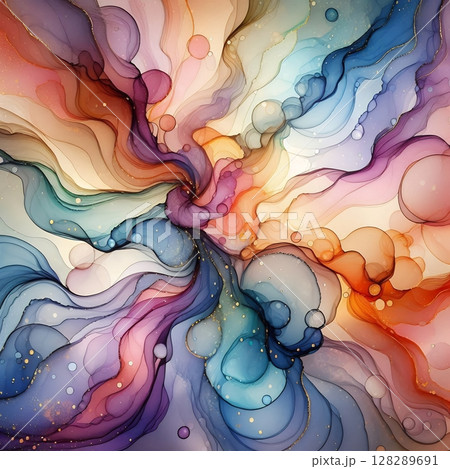 Delicate Abstract Ink Flow with Soft Gradient Colors and Organic Shapes with Generative AI. 128289691