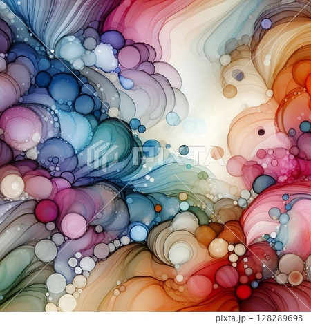 Delicate Abstract Ink Flow with Soft Gradient Colors and Organic Shapes with Generative AI. 128289693