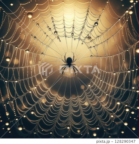 Spider web in sunlight 128290347