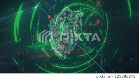 Image of digital interface with cybercrime online security warning and padlock in glowing tunnel Image of digital interface with cybercrime online security warning and padlock in glowing tunnel 128290879
