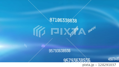 Image of numbers changing and data processing over glowing blue background 128291037