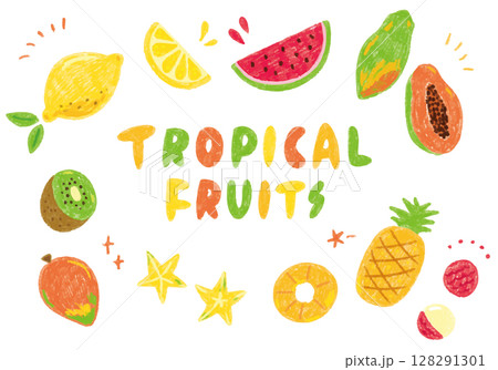 手描きのカワイイトロピカルフルーツのセット 128291301