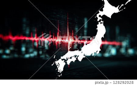 地震センサーのデータラインが地球表面を走る、緊急科学コンセプト 128292028