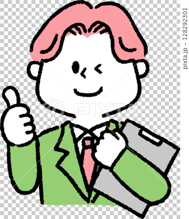 A man in a suit holding a file and giving a good sign A man in a suit holding a file and giving a good sign 128292301