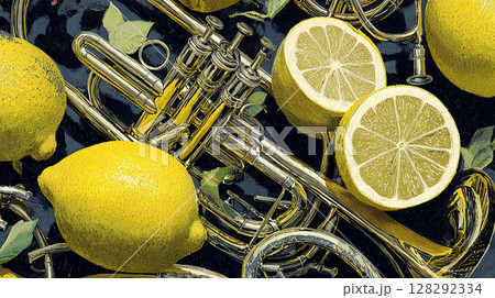 トランペットとレモン　generative ai 128292334